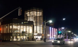 The National Arts Centre Elgin Street entrance with its glass tower was designed by the Toronto firm Diamond-Schmitt. Photo: Peter Robb